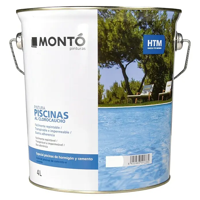 Montó Pintura para piscinas al clorocaucho HTM - Blanco, 4 l, Mate sedoso