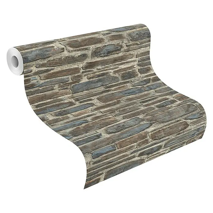 Rasch Tapetenwechsel Vliestapete - Beige/Blau, Steinoptik, 10,05 x 0,53 m - Anwendungsbeispiel