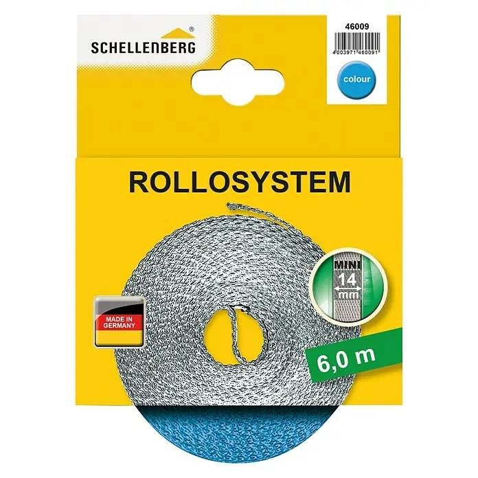 Schellenberg Rollladengurt - Hellblau, Länge: 6 m, Gurtbreite: 14 mm - Vorderansicht