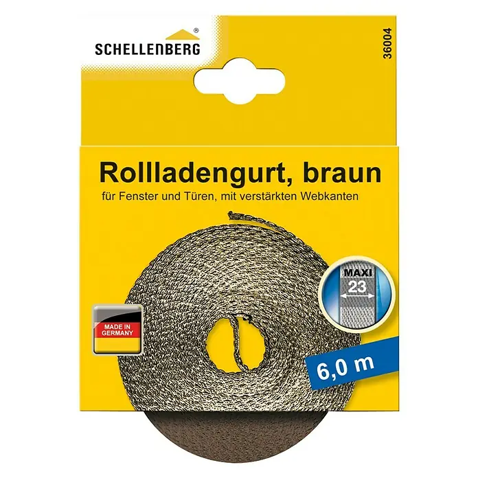 Schellenberg Rollladengurt - Braun, Länge: 6 m, Gurtbreite: 23 mm - Vorderansicht