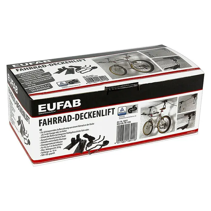 Eufab Fahrrad-Deckenlift - Geeignet für: 1 Fahrrad, Max. Ladegewicht: 20 kg