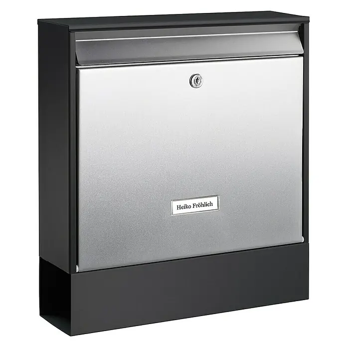 Burg-Wächter Briefkasten Oxford - Stahl, L x B x H: 100 x 362 x 403 mm, Schwarz, Edelstahl, Format Einwurf: DIN C4, 333 x 34 mm, Mit Zeitungsfach - Vorderansicht
