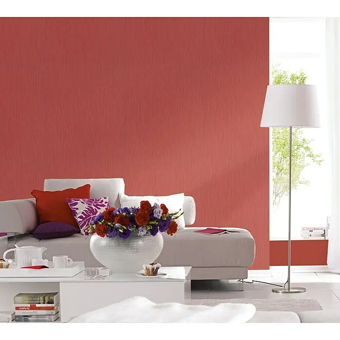 Papel pintado texturizado Grana - Rojo oscuro, 10 x 0,53 m