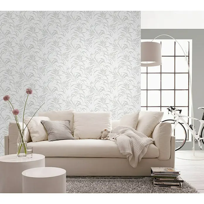 Papel pintado Hojas - Plateado, 10 x 0,53 m