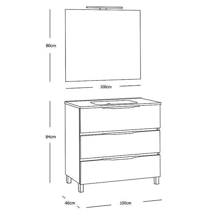 Conjunto de mueble de baño Abril - 100 cm, 3 piezas, Blanco, Mate