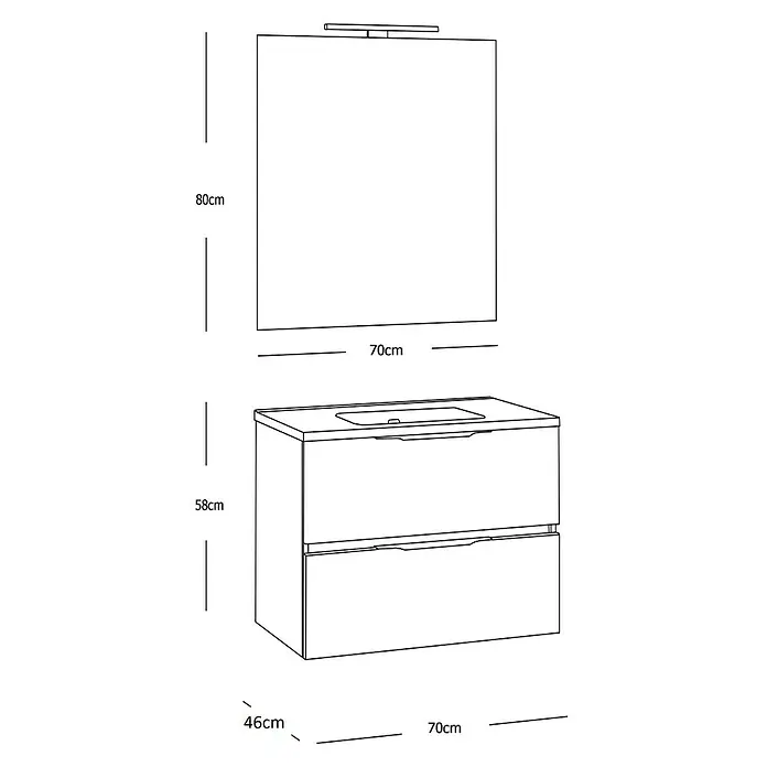 Conjunto de mueble de baño Bruna - Nature, Mate, 70 cm, 3 piezas