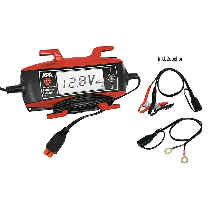 APA Batterie-Ladegerät mit Kabelaufroller - Ladestrom: 4 A, AGM-/Gel-/Nass-/Blei-Säure-Batterien 6/12 V - Anwendungsbeispiel