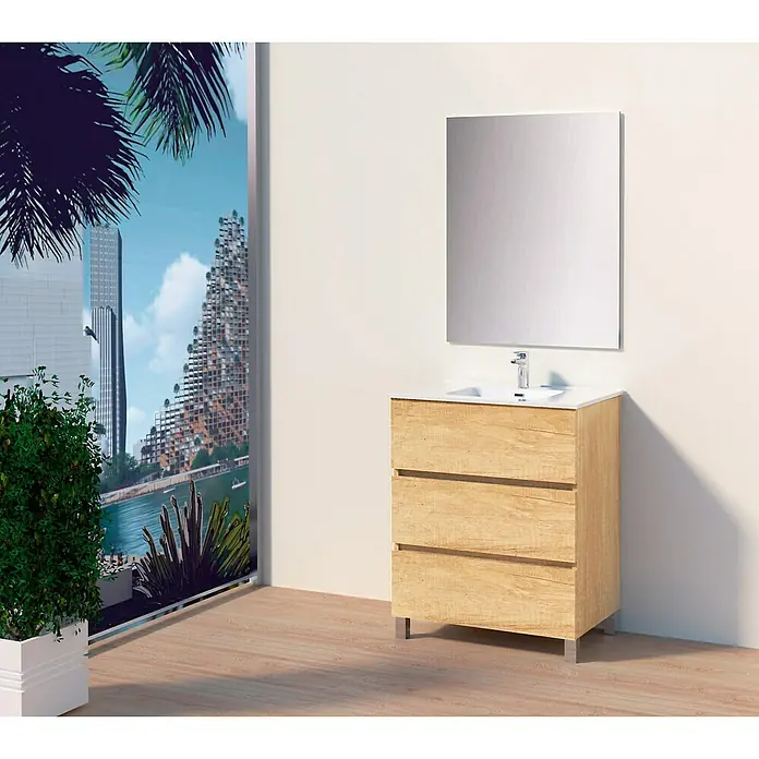 Conjunto de mueble de baño Berta - 70 cm, 3 piezas, Nature, Mate