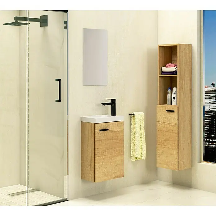 Conjunto de mueble de baño Micra - 40 cm, 3 piezas, Nature, Mate