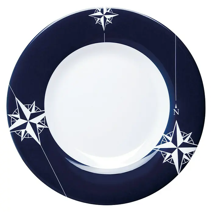 Marine Business Northwind Plato redondo - 6 uds., Diámetro: 25 cm, Plástico, Blanco, Azul