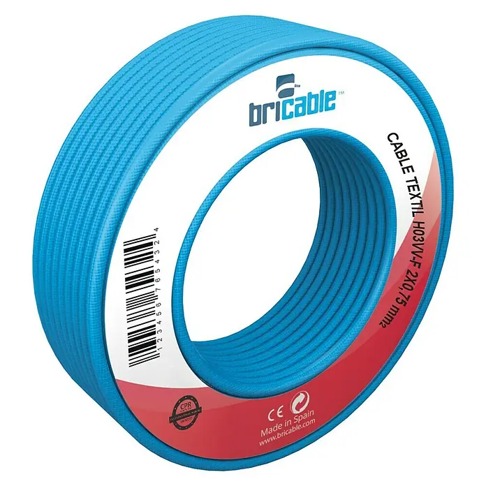 Bricable Cable textil Deco - H03VV-F2x0,75, Azul, 5 m