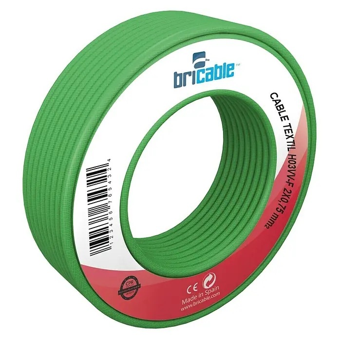 Bricable Cable textil Deco - H03VV-F2x0,75, Verde, 5 m