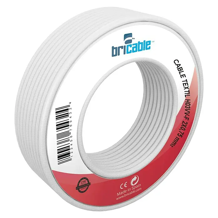 Bricable Cable textil Deco - H03VV-F2x0,75, Blanco, 5 m