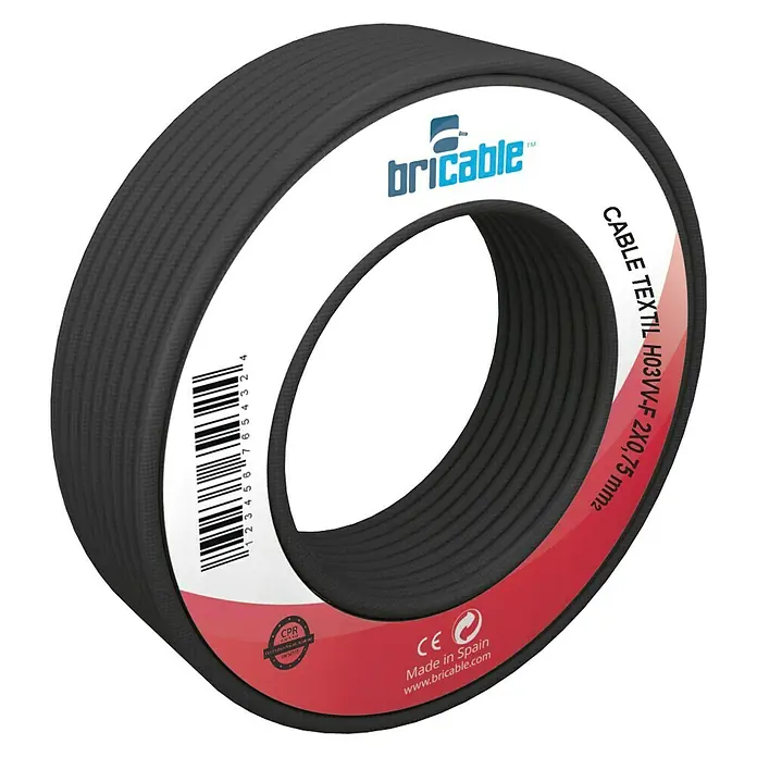 Bricable Cable textil Deco - H03VV-F2x0,75, Negro, 5 m