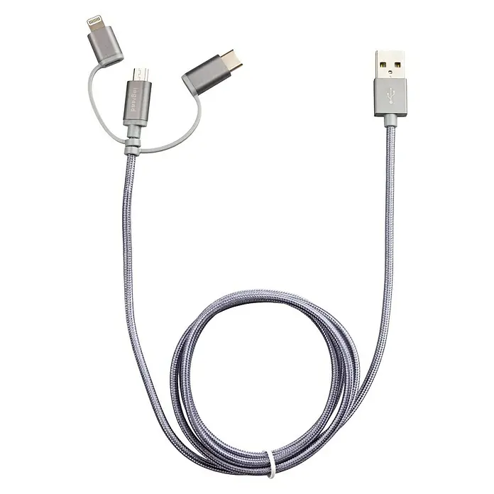 Cable USB 3 en 1 - Largo: 1 m, Plateado