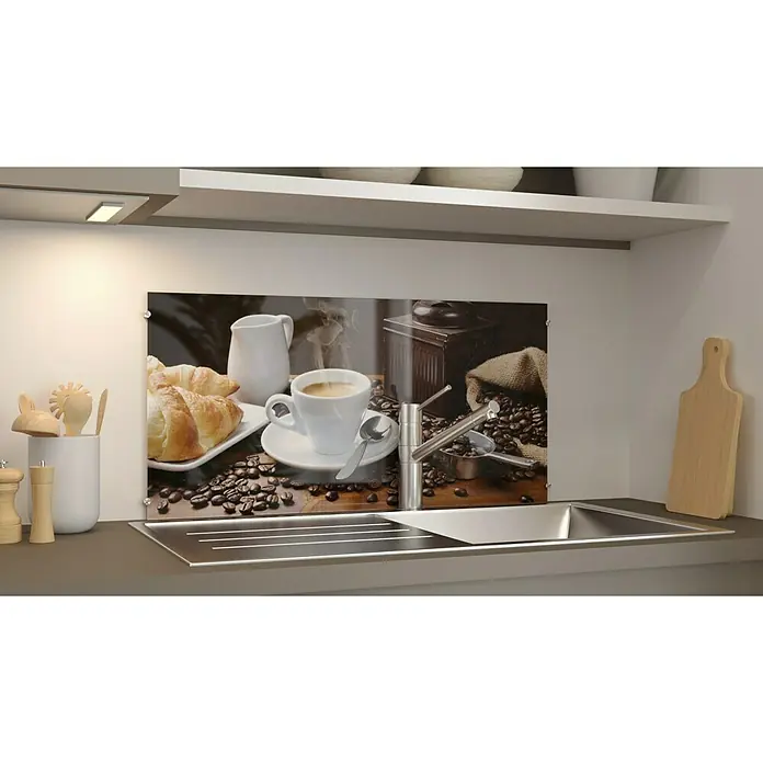 CUCINE Küchenrückwand - Coffee Fragrance, 80 x 40 cm, Stärke: 6 mm, Einscheibensicherheitsglas (ESG) - Linke Seitenansicht