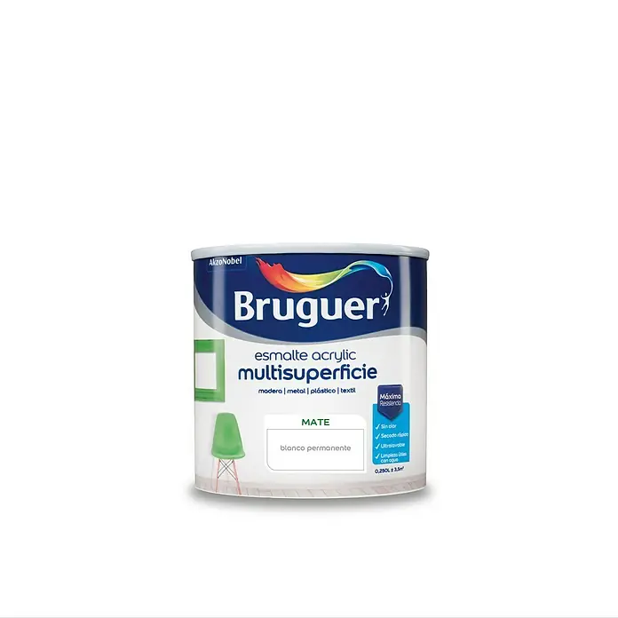 Bruguer Esmalte de color Acrylic Multisuperficie - Blanco, 250 ml, Mate
