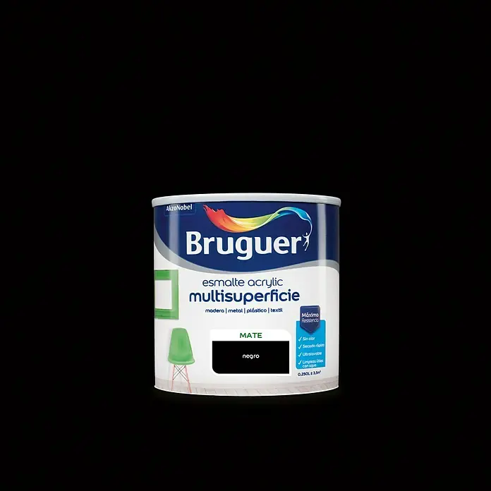 Bruguer Esmalte de color Acrylic Multisuperficie - Negro, 250 ml, Mate