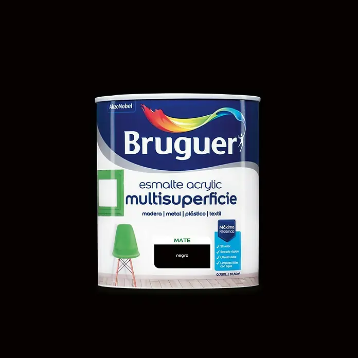 Bruguer Esmalte de color Acrylic Multisuperficie - Negro, 750 ml, Mate
