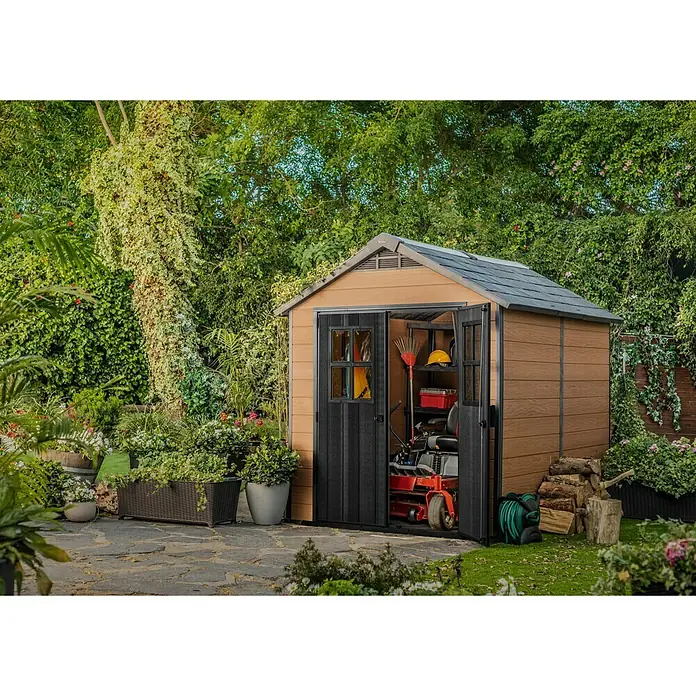 Keter Caseta para jardín Newton 759 - 287 cm, 228 cm, Plástico, Marrón/Negro - Foto ambiente