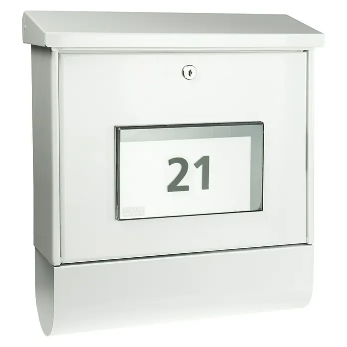 Burg-Wächter Briefkasten-Set Malaga - L x B x H: 115 x 377 x 420 mm, Stahl, Weiß, Format Einwurf: DIN C4, 332 x 31 mm - Vorderansicht