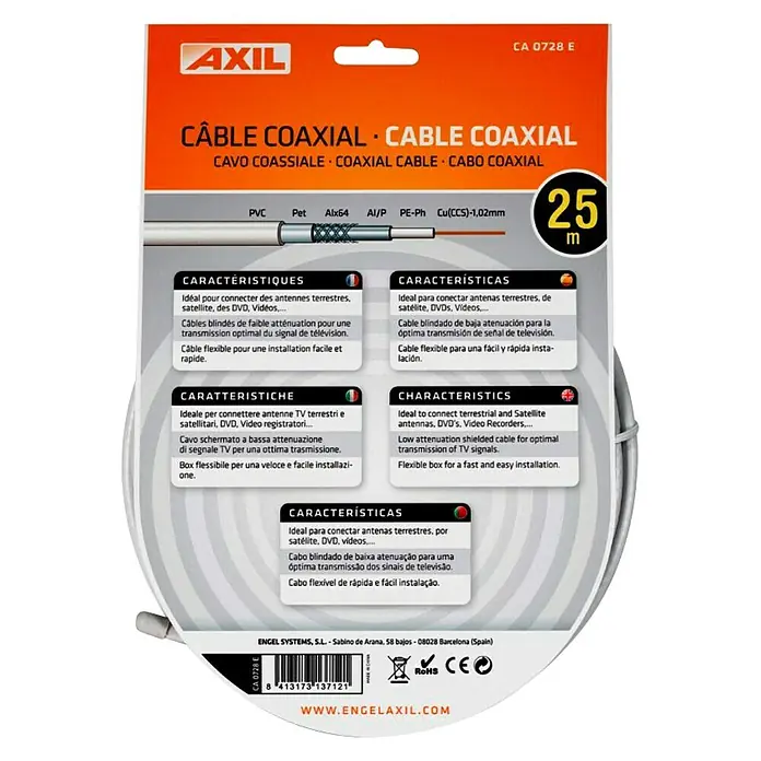 Cable coaxial CA07 - Largo: 25 m, Blanco