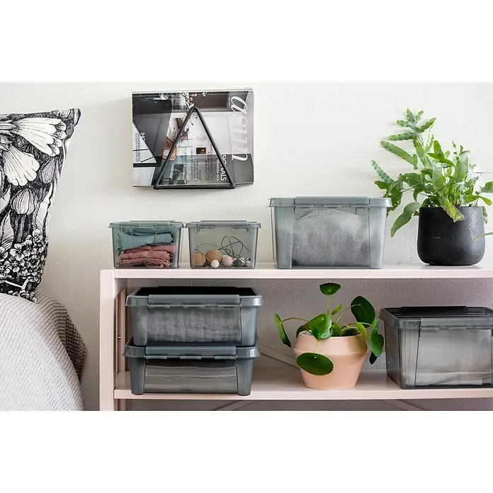 SmartStore Aufbewahrungsbox - L x B x H: 34 x 25 x 16 cm, Kunststoff, Grau - Vorderansicht