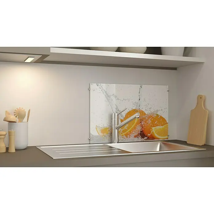 CUCINE Küchenrückwand - Orange Splash, 60 x 40 cm, Stärke: 6 mm, Einscheibensicherheitsglas (ESG) - Linke Seitenansicht
