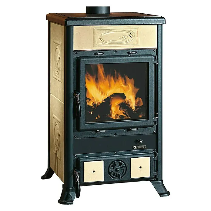 La Nordica Kaminofen Rosella R1 - 8,8 kW, Raumheizvermögen: 252 m³, Verkleidung: Keramik, Schwarz/Pergament