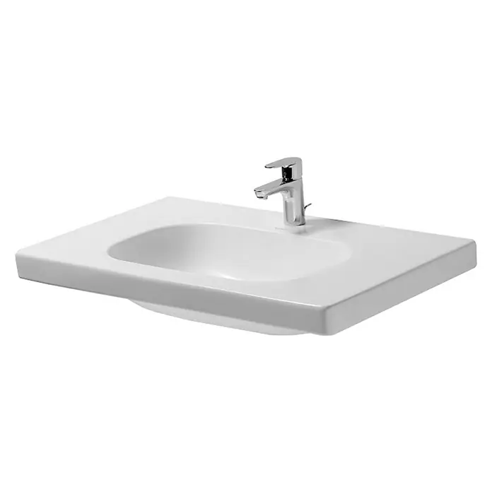 Duravit D-Code Waschtisch - 85 x 48 cm, Ohne Spezialglasur, Hahnloch: Mitte, Ohne Überlauf, Weiß - Vorderansicht