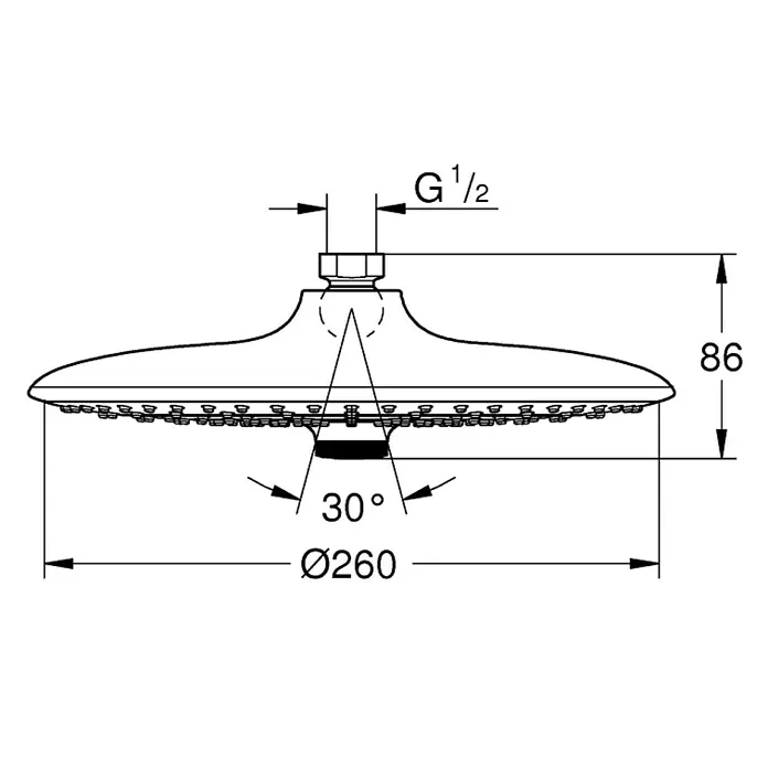 Grohe Kopfbrause Euphoria 260 - Durchmesser: 26 cm, 9,5 l/min bei 3 bar, Anzahl Funktionen: 3 Stk., Chrom - Vorderansicht