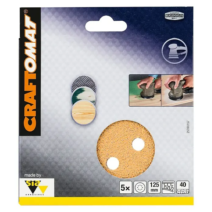 Craftomat Listovi za brusilicu BFWP - Promjer: 125 mm, Granulacija: 40, Izbušeno - Pogled sprijeda