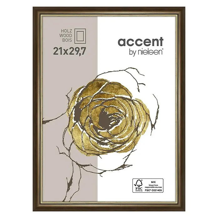 Nielsen Bilderrahmen Ascot - Dunkelbraun/Gold, 21 x 29,7 cm / DIN A4, Holz - Vorderansicht