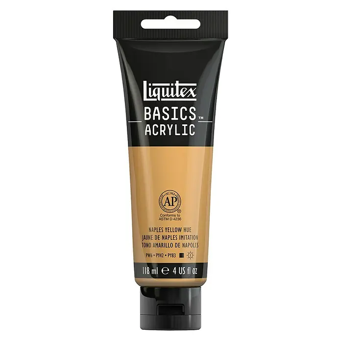 Liquitex Basics Acrylfarbe - Farbe: Neapel Gelb, 118 ml, Tube - Vorderansicht