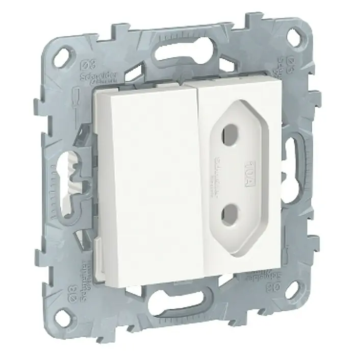 Schneider Electric New Unica Enchufe con conmutador - Blanco polar, Sin Toma Tierra, Plástico, Montaje en la pared