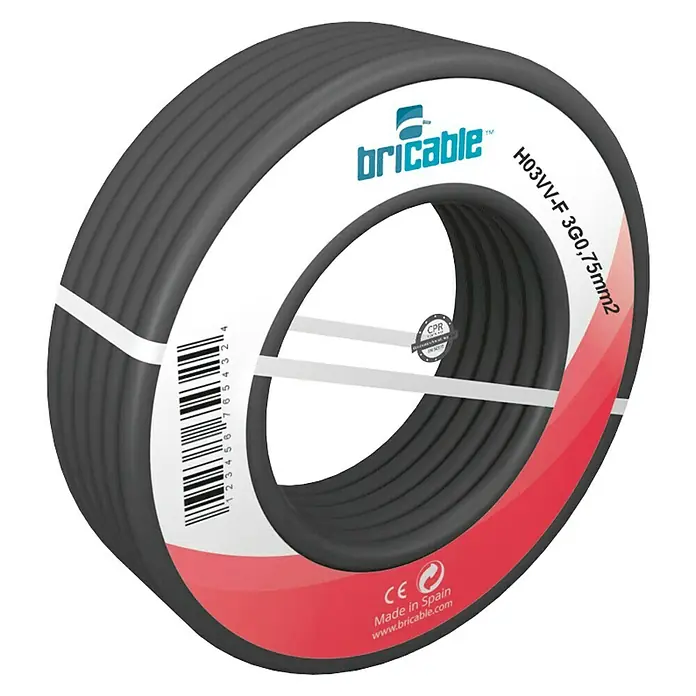 Bricable Cable unipolar Fase - H03VV-F3G0,75, 10 m, Negro