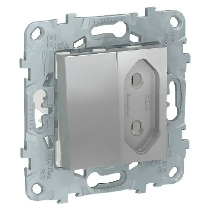 Schneider Electric New Unica Enchufe con cruzamiento - Aluminio, Sin Toma Tierra, Plástico, Montaje en la pared
