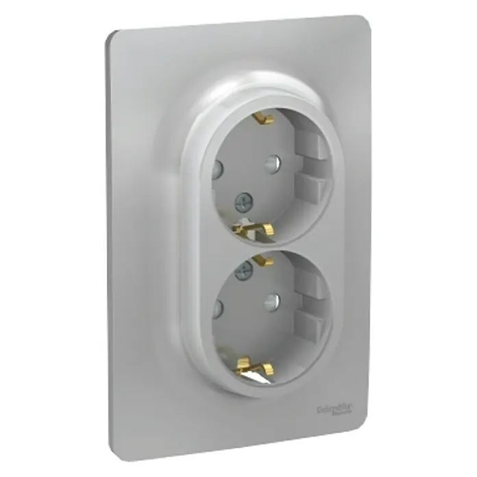 Schneider Electric New Unica Enchufe doble - Aluminio, 2 Polos + Toma Tierra, Plástico, Montaje en la pared