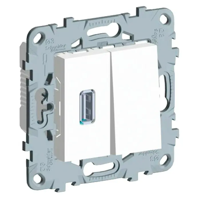 Schneider Electric New Unica Toma USB con conmutador - Blanco polar, x 1, Plástico, Montaje en la pared