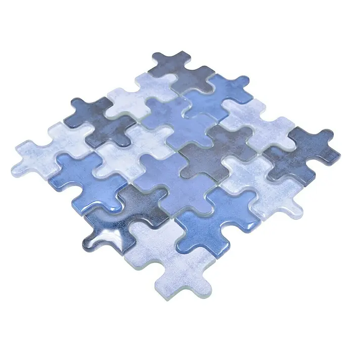 Mosaikfliese Puzzle Crystal Mix XCM PT01B - 29,8 x 29,8 cm, Blau, Glänzend - Ansicht von oben