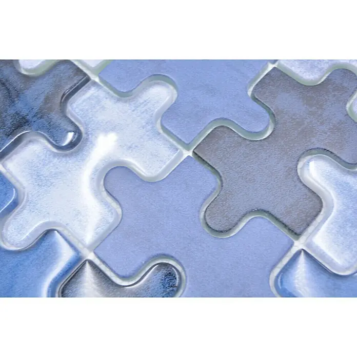 Mosaikfliese Puzzle Crystal Mix XCM PT01B - 29,8 x 29,8 cm, Blau, Glänzend - Detailaufnahme
