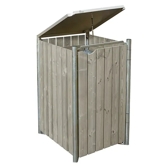 Hide Mülltonnenbox - 63,4 x 60,4 x 115,2 cm, Passend für: 1 Mülltonne 110 - 140 l, Holz, Natur/Grau