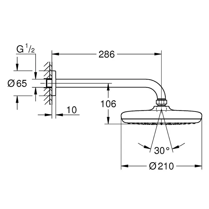 Grohe Tempesta Kopfbrausen-Set - Durchmesser: 21 cm, 20 l/min bei 3 bar, Wandmontage, Chrom - Vorderansicht