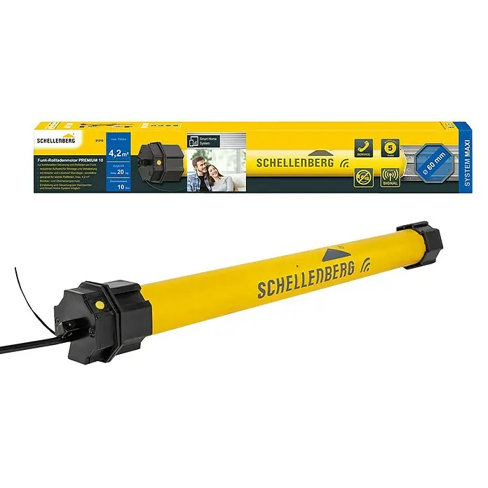 Schellenberg Funk-Rohrmotor Premium 10 Maxi - Max. Rollladenfläche: 4,2 m² bei Kunststoffrollläden, Einbaulänge: 555 mm, Zugkraft: 20 kg