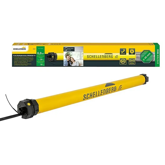 Schellenberg Funk-Rohrmotor Premium 10 Mini - Max. Rollladenfläche: 6 m² bei Kunststoffrollläden, Einbaulänge: 570 mm, Zugkraft: 25 kg