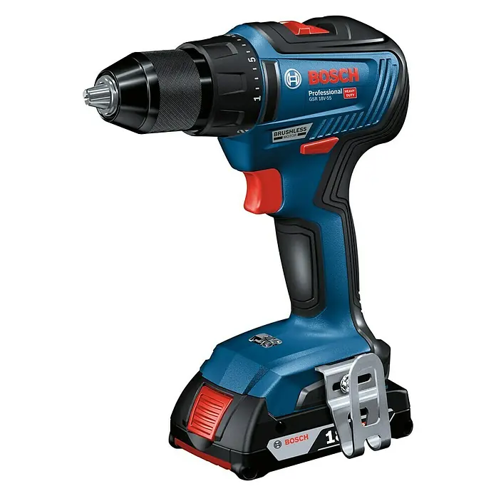 Bosch Professional Akku-Bohrschrauber GSR 18V-55 - 18 V, Ohne Akku, Leerlaufdrehzahl: 0 U/min - 1.800 U/min, Kunststoffkoffer - Vorderansicht