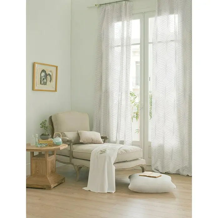 Visillo para ventana Jyam - 140 x 250 cm, 100% poliéster, Gris