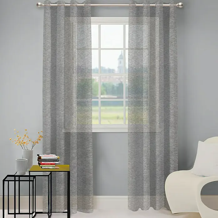 Cortina con ollaos Diego - 140 x 250 cm, 100% poliéster fil coupé, Gris