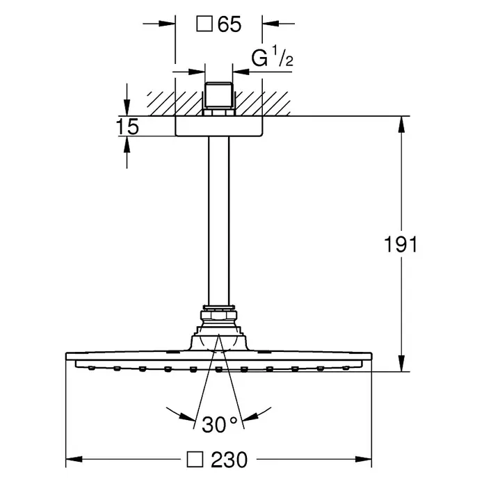 Grohe Kopfbrausen-Set Rainshower Allure 230 - 23 x 23 cm, 9,5 l/min bei 3 bar, Deckenmontage, Chrom - Vorderansicht