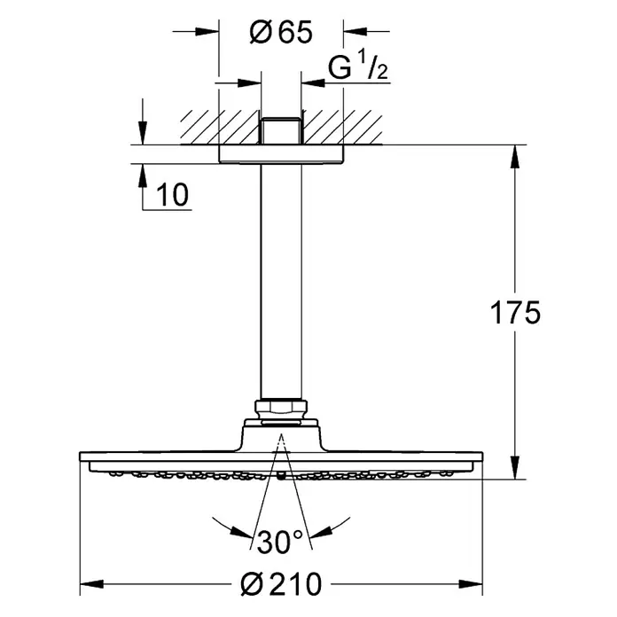 Grohe Kopfbrausen-Set Rainshower Cosmopolitan 210 - Durchmesser: 21 cm, 9,5 l/min bei 3 bar, Deckenmontage, Chrom - Vorderansicht